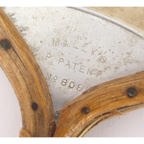 661 - Pair of vintage Mally's patent bamboo table tennis rackets, with net and box, No 8061