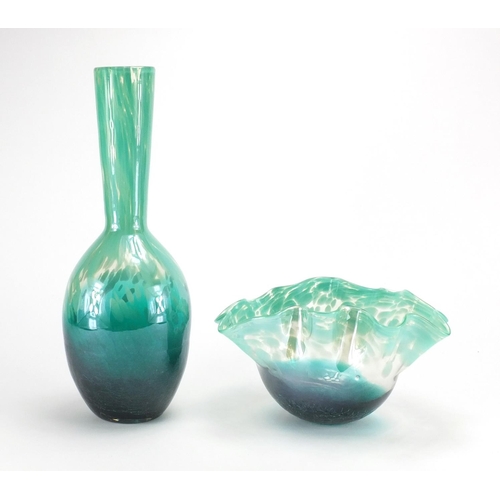 2374 - Stylish art glass vase and bowl, with splatted decoration, the largest 41cm high