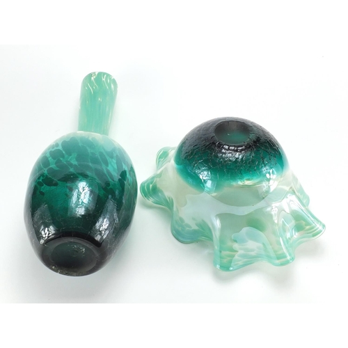 2374 - Stylish art glass vase and bowl, with splatted decoration, the largest 41cm high