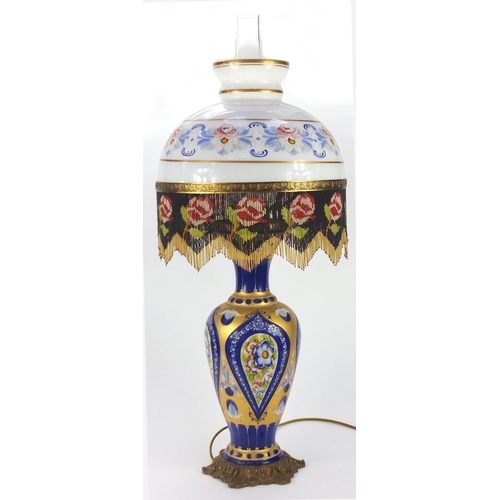 2093 - Large Murano hand painted glass lamp, with shade, 97cm high