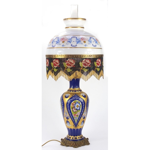 2093 - Large Murano hand painted glass lamp, with shade, 97cm high