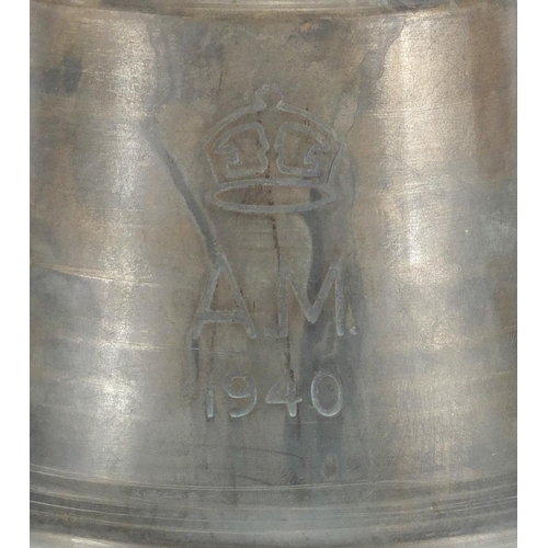 643 - Military interest bell, dated 1940, 14.5cm high