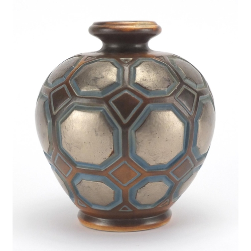 2311 - Art Deco metallic glazed pottery vase by Joseph Mougin, factory marks and numbered 297 to the base, ... 