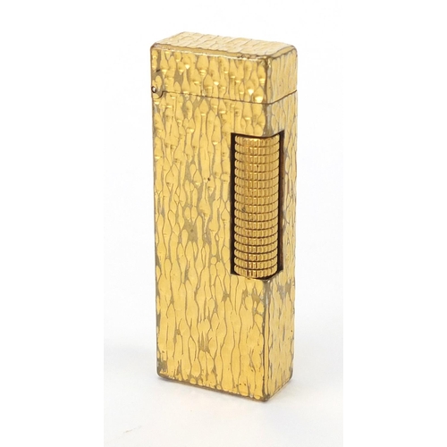 2521 - Dunhill gold plated bark design pocket lighter, with fitted box, 6.5cm high