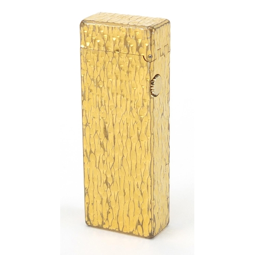 2521 - Dunhill gold plated bark design pocket lighter, with fitted box, 6.5cm high