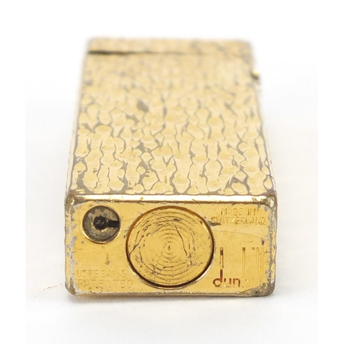 2521 - Dunhill gold plated bark design pocket lighter, with fitted box, 6.5cm high