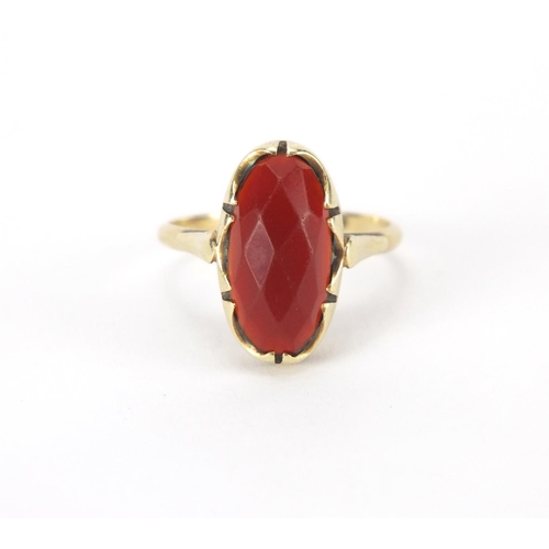 2650 - 14ct gold faceted cornelian ring, size P, approximate weight 3.7g