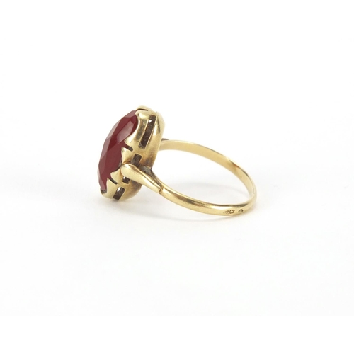 2650 - 14ct gold faceted cornelian ring, size P, approximate weight 3.7g