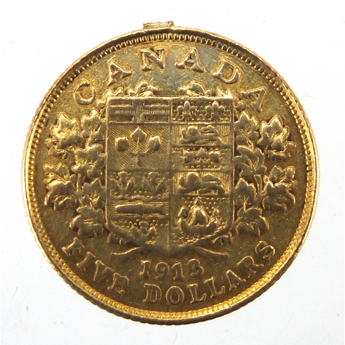 221 - George V Canadian 1913 gold five dollars, approximate weight 8.4g