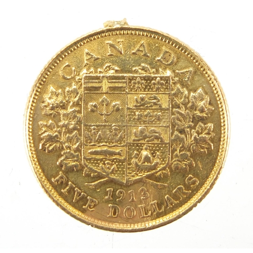 222 - George V Canadian 1913 gold five dollars, approximate weight 8.4g