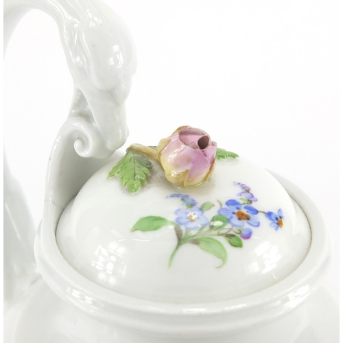 2397 - 19th century Meissen porcelain coffee pot, with swan neck handle, hand painted with roses, blue cros... 