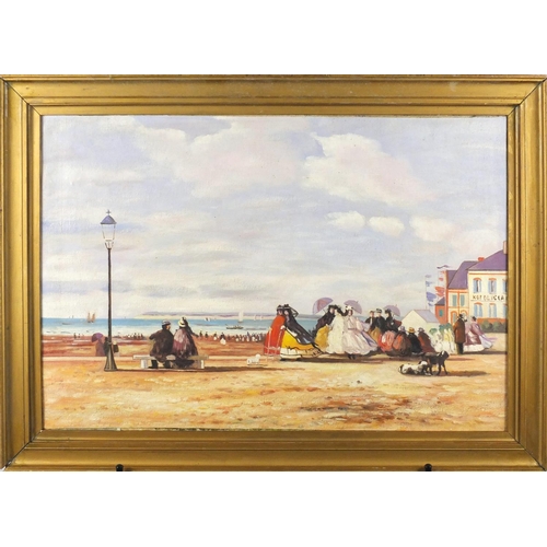 2358 - Figures on the beach, French impressionist oil on canvas, inscribed verso, framed, 61cm x 40.5cm