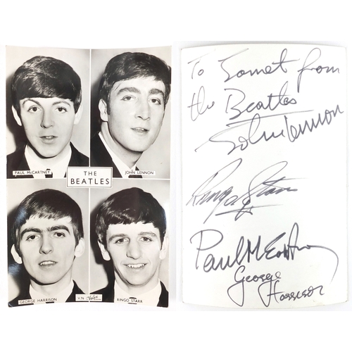 150 - The Beatles monochrome postcard personalised on the reverse and autographed in ink by John Lennon, R... 