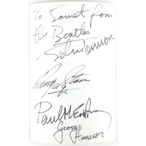 150 - The Beatles monochrome postcard personalised on the reverse and autographed in ink by John Lennon, R... 