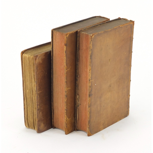 175 - Three 18th century leather bound hardback books comprising Paradise Lost A Poem in Twelve Books by J... 