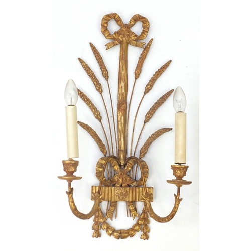 2089 - Pair of gilt wood wheatsheaf wall lights, each 68cm high