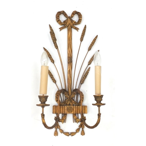 2089 - Pair of gilt wood wheatsheaf wall lights, each 68cm high