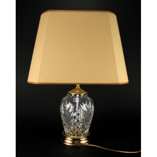 2120 - Waterford crystal lamp with brass mounts and shade, overall 50.5cm high