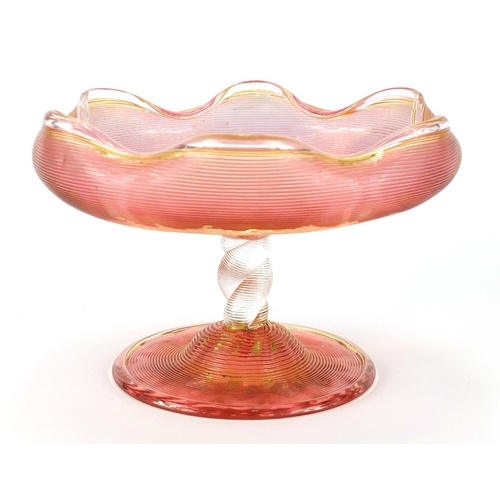 2329 - Orange iridescent glass tazza, 12.5cm high x 19cm in diameter