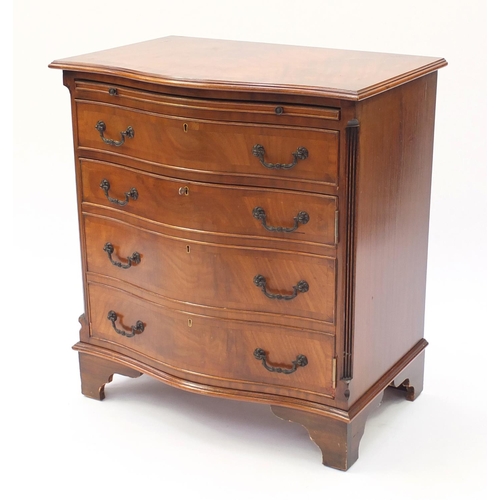 2034 - **Description ammended 14-09-18** Mahogany serpentine fronted side cabinet, fitted with brushing sli... 