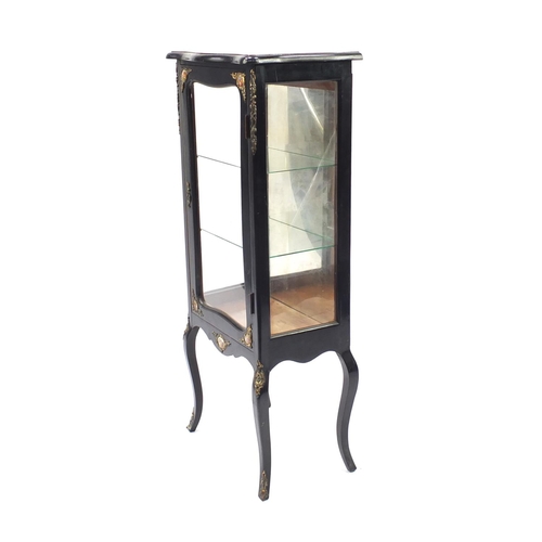 2039 - French ebonised pier cabinet, with gilt metal mounts and porcelain panels hand painted with figures,... 