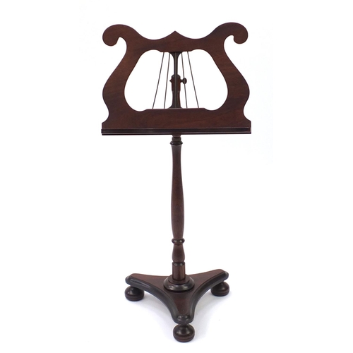 2043 - Mahogany adjustable music stand with tripod base, 98cm high