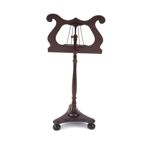2043 - Mahogany adjustable music stand with tripod base, 98cm high