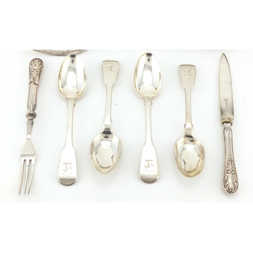 2545 - Silver items including set of four Scottish teaspoons, Edinburgh 1832, pair of bud vases and silver ... 