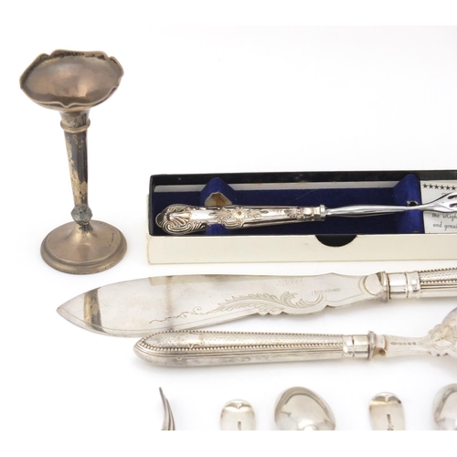 2545 - Silver items including set of four Scottish teaspoons, Edinburgh 1832, pair of bud vases and silver ... 