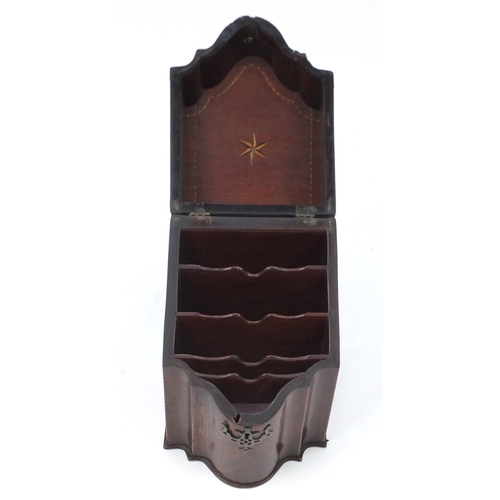 2164 - 19th century mahogany knife box converted to letter rack, with inlaid shell motif, 35cm H x 23cm W x... 