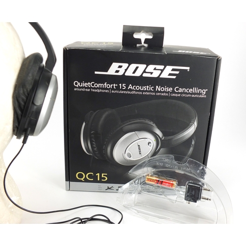 2145 - Pair of Bose QC15 headphones, with protective case