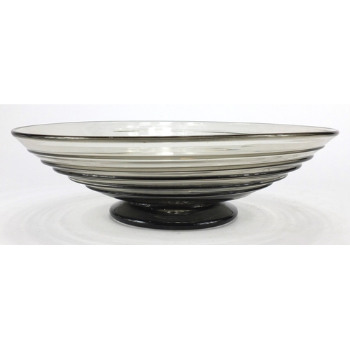 2201 - Whitefriars ribbon footed glass bowl by Tom Hill, 28.5cm in diameter