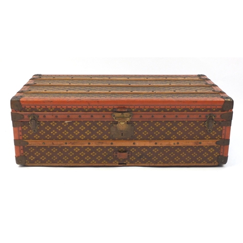 2104 - Mid 20th century French cabin trunk by Aux Etats Unis, 33cm H x 101cm W x 55cm D