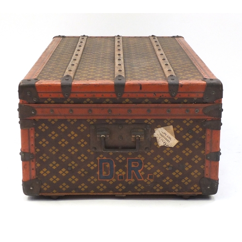 2104 - Mid 20th century French cabin trunk by Aux Etats Unis, 33cm H x 101cm W x 55cm D