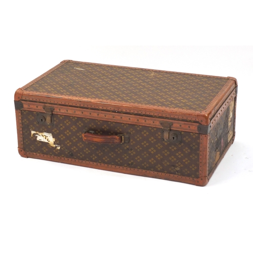 2105 - Mid 20th century French cabin trunk suitcase by Aux Etats Unis, 28cm H x 78cm W x 44cm D