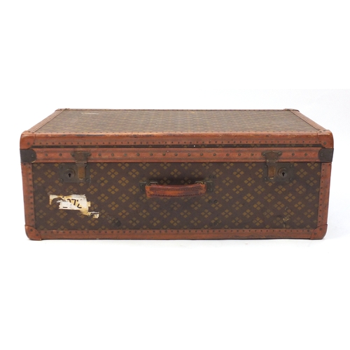 2105 - Mid 20th century French cabin trunk suitcase by Aux Etats Unis, 28cm H x 78cm W x 44cm D