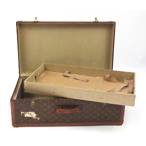 2105 - Mid 20th century French cabin trunk suitcase by Aux Etats Unis, 28cm H x 78cm W x 44cm D