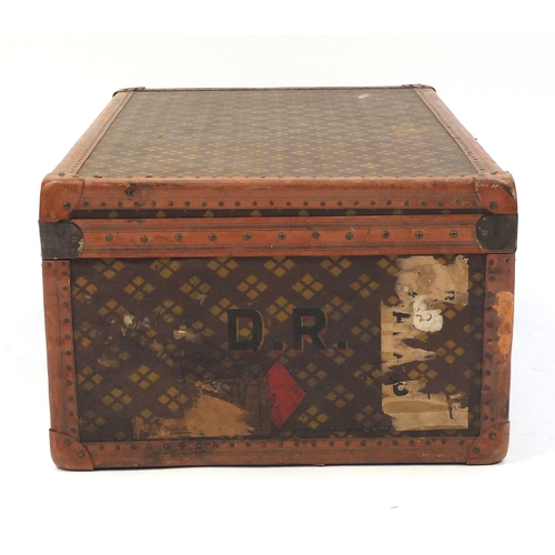 2105 - Mid 20th century French cabin trunk suitcase by Aux Etats Unis, 28cm H x 78cm W x 44cm D