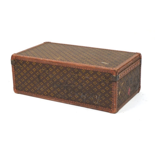 2105 - Mid 20th century French cabin trunk suitcase by Aux Etats Unis, 28cm H x 78cm W x 44cm D