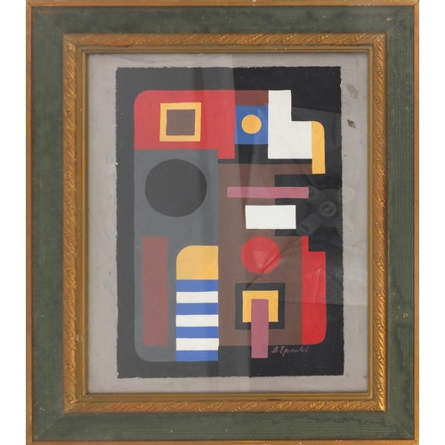 13 - Russian school, abstract geometric shapes, gouache, framed, 44cm x 34cm