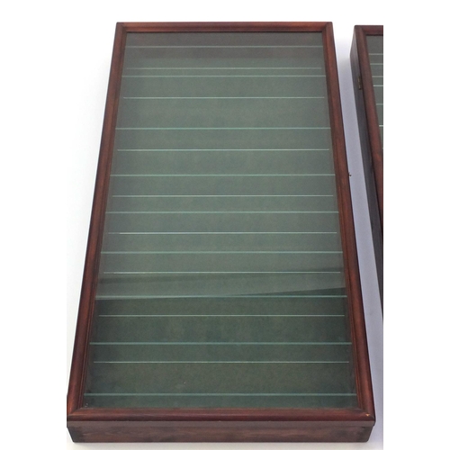 51 - Two mahogany glazed display cases, with glass shelves, each 95cm H x 49cm W x 10cm D