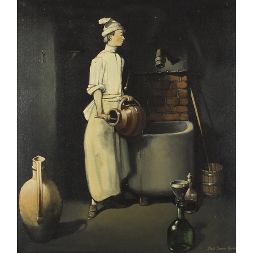 40 - Paul James Kavanagh - Male washing, oil on canvas, framed, 60cm x 52.5cm