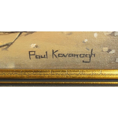 43 - Paul James Kavanagh - Figures with horses, oil on canvas, framed, 61cm x 53cm