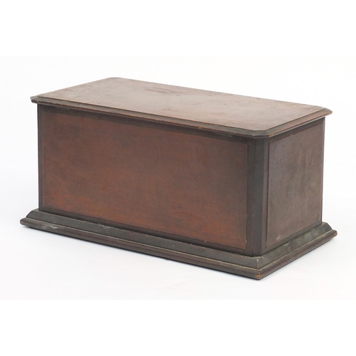52 - Mahogany work box, with hinged lid, 17cm H x 55cm W x 30cm D