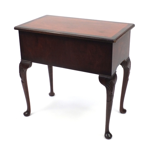 5 - Mahogany and rosewood cross banded lowboy, fitted with three drawers, 71cm H x 73cm W x 42cm D