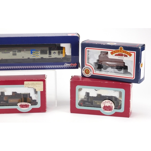 528 - OO gauge model railway with boxes comprising three Dapol locomotives, Boxhill, LBSC & Southern, Bach... 