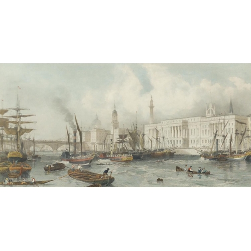 1513 - After Thomas Allom - Port of London, The Custom House and buildings looking west, 19th century engra... 