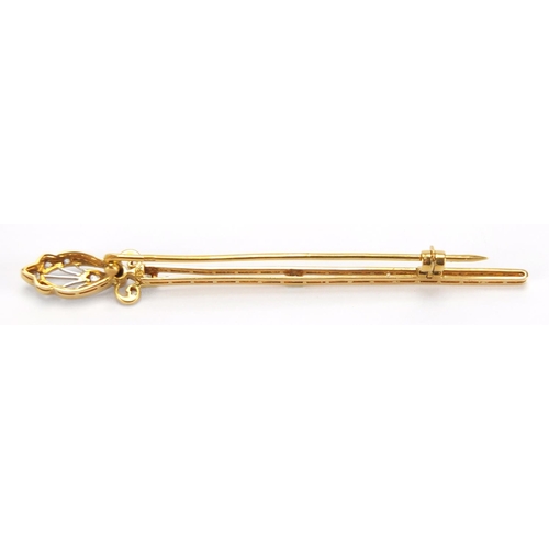 1072 - 18ct gold diamond bar brooch, 7.3cm in length, approximate weight 4.2g