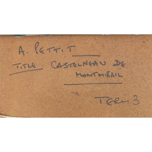19 - A. Pettit - Abstract composition, inscription verso, framed, 60cm x 50cm