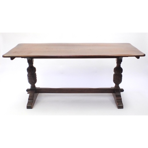 37 - Carved oak dinning table, with carved bulbous legs, 74cm H x 165cm W x 72cm D